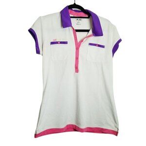 Adidas Golf Womens Short-Sleeve Polo Shirt White Pink Purple Accents M Polyester